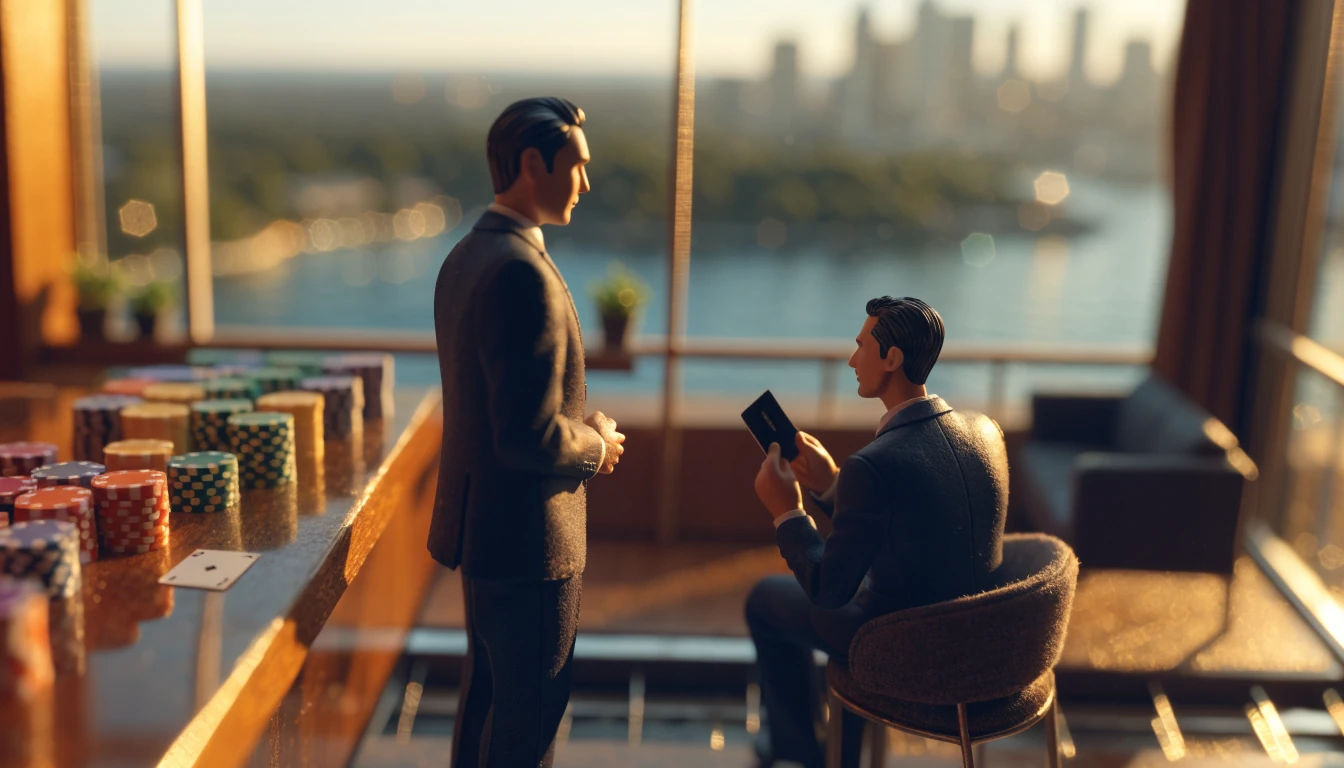 Sydney VIP lounge with harbour view, host and member with a membership card.